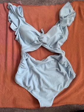 Maternity cutout Textured Light Blue One-Piece Swimsuit